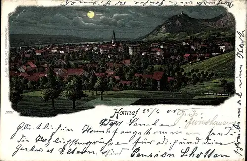 Mondschein Litho Bad Honnef im Rhein Sieg Kreis, Stadtpanorama im Mondlicht, Kirche