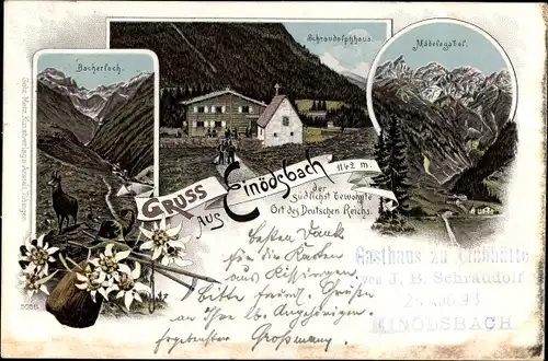 Litho Einödsbach Oberstdorf im Oberallgäu, Schraudolphhaus, Mädelegabel, Bacherloch