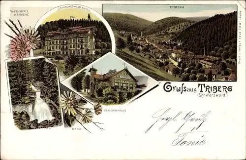 Litho Triberg im Schwarzwald, Schwarzwald Hotel, Gewerbehalle, Wasserfall