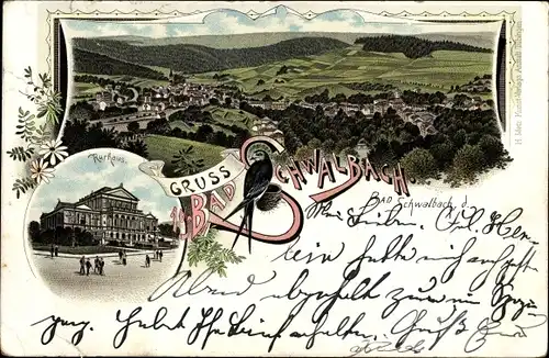 Litho Bad Schwalbach im Rheingau Taunus Kreis, Panorama mit Umgebung, Kurhaus