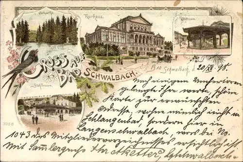 Litho Bad Schwalbach im Rheingau Taunus Kreis, Kurhaus, Weinbrunnen, Stahlbrunnen, Park