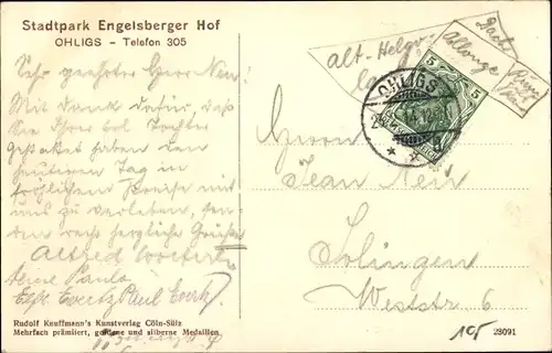 Ak Ohligs Solingen Bergisches Land, Engelsberger Hof