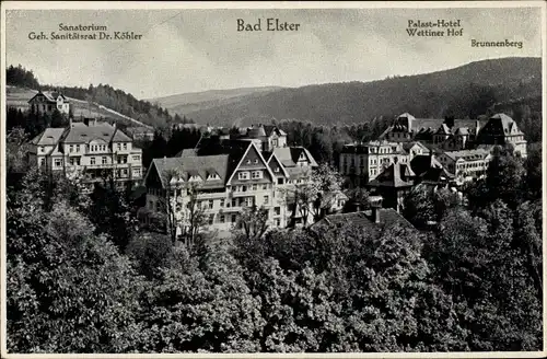 Ak Bad Elster im Vogtland, Sanatorium Dr. Köhler, Palast Hotel, Wettiner Hof, Brunnenberg