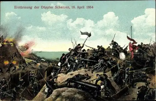 Künstler Ak Erstürmung der Düppler Schanzen am 18. April 1864, Deutsch dänischer Krieg