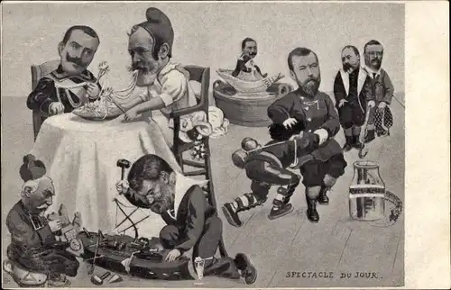 Ak Spectacle du Jour, Loubet, Viktor Emanuel III., Nikolaus II., Th. Roosevelt, Edward VII.