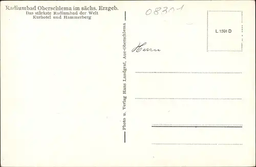 Ak Oberschlema Bad Schlema im Erzgebirge Sachsen, Teilansicht vom Kurhotel und Hammerberg