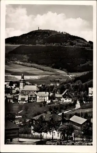 Ak Geising Altenberg Erzgebirge, Gesamtansicht des Ortes, Kirche, Berg, Aussichtsturm