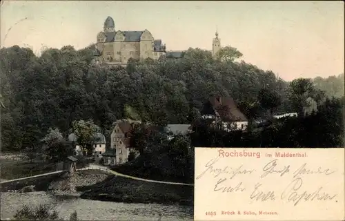 Ak Lunzenau in Sachsen, Blick über die Mulde auf die Rochsburg