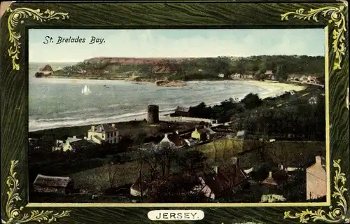 Passepartout Ak Jersey Kanalinseln, St. Brelades Bay, Panorama vom Ort