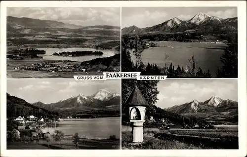 Ak Faaker See Kärnten, Ortschaft mit Landschaftsblick, Wegkapelle