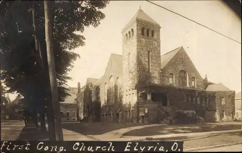 Foto Ak Elyria Ohio USA, First Congregational Church, Kirche
