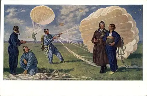 Künstler Ak Skalya, P.P., Parachute Jumpers, Fallschirmspringer