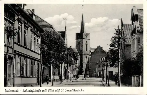 Ak Duderstadt Eichsfeld Niedersachsen, Bahnhofstraße mit Blick auf St. Servatiuskirche