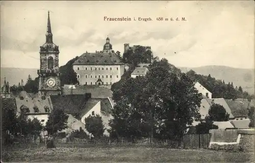 Ak Frauenstein im Erzgebirge, Teilansicht, Kirche, Wohnhäuser