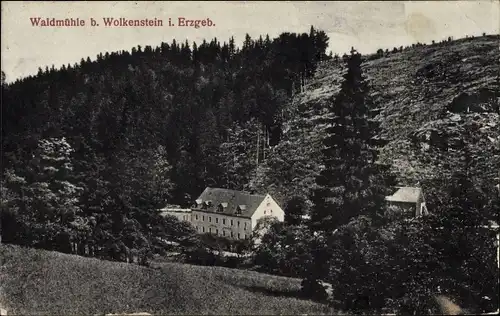 Ak Wolkenstein im Erzgebirge, Blick auf die Waldmühle am Hang