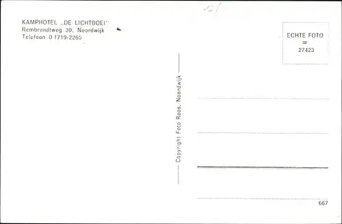 Ak Noordwijk aan Zee Südholland, Kamphotel De Lichtboei, Rembrandtweg 30