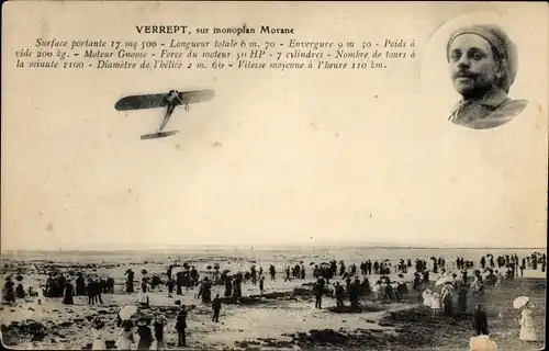 Ak Verrept, sur monoplan Morane, Flugzeug, Pilot, Flugpionier