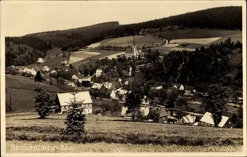 Foto Ak Rechenberg Bienenmühle Erzgebirge, Gesamtansicht des Ortes, Kirche, Wohnhäuser