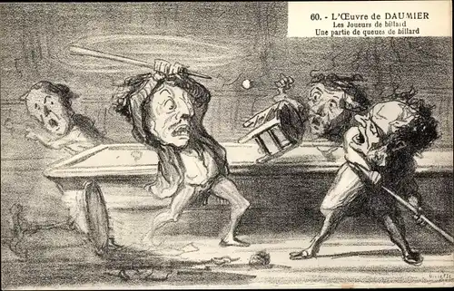 Künstler Ak L'Oeuvre de Honoré Daumier, Les joueurs de billard, Une partie de queues de billard