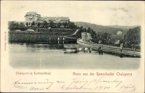 Relief Ak Remscheid im Bergischen Land, Talsperre im Eschbachtal