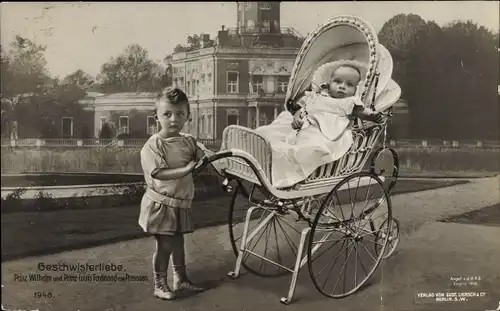 Ak Geschwisterliebe, Prinz Wilhelm und Prinz Louis Ferdinand von Preußen, Kinderwagen, Liersch 1948