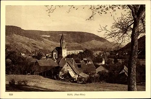 Ak Buhl Bühl Elsass Haut Rhin, Kirche, Panoramaansicht von Ortschaft und Umgebung