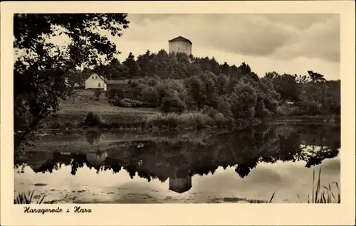 Ak Harzgerode im Harz, Partie am See, Wasserspiegelung