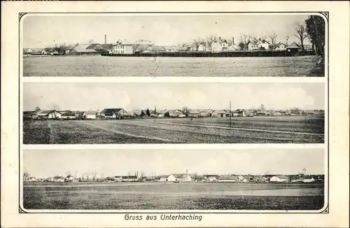 Passepartout Ak Unterhaching in Oberbayern, Gesamtansichten der Ortschaft