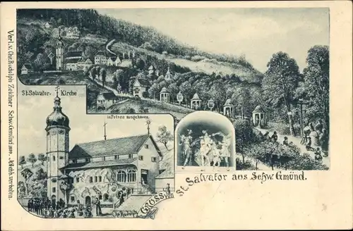 Litho Schwäbisch Gmünd im Ostalbkreis, Kirche St. Salvator und Umgebung