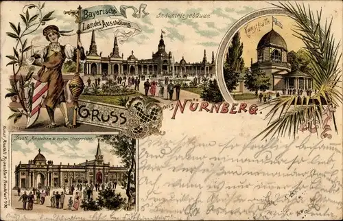 Litho Nürnberg in Bayern, Bayerische Landesausstellung 1896, Industriegebäude, Kunsthalle