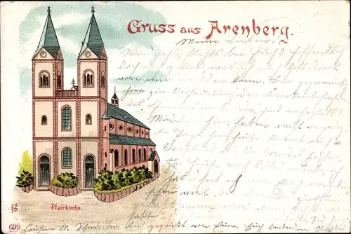 Litho Arenberg Koblenz in Rheinland Pfalz, Ansicht der Pfarrkirche