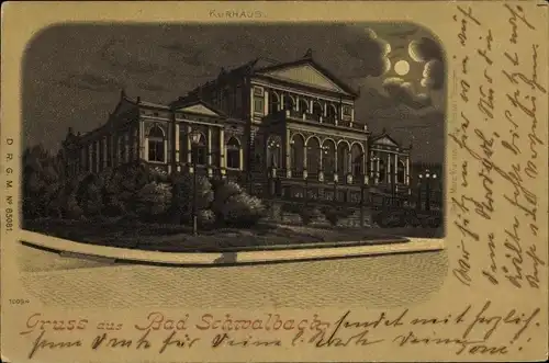 Mondschein Litho Bad Schwalbach im Rheingau Taunus Kreis, Blick auf das Kurhaus bei Nacht