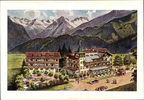 Künstler Ak Oberstdorf im Oberallgäu, Blick auf das Hotel Wittelsbacher Hof und die Umgebung