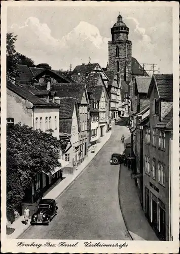 Ak Homberg an der Efze in Hessen, Partie an der Westheimer Straße mit Blick zur Kirche