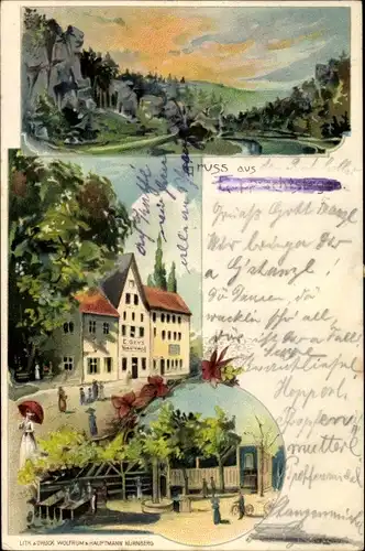 Litho Rupprechtstegen Hartenstein an der Pegnitz Mittelfranken, Gasthaus E. Gey, Panorama