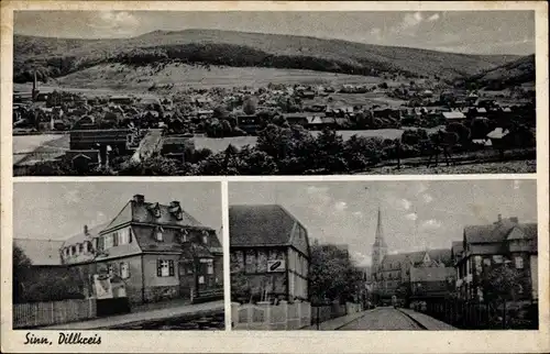 Ak Sinn Lahn Dill Kreis Hessen, Panorama, Gaststätte zum Deutschen Haus v. Fritz Rosskoth, Kirche