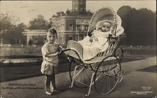 Ak Geschwisterliebe, Prinz Wilhelm und Prinz Louis Ferdinand von Preußen, Kinderwagen, Liersch 1948