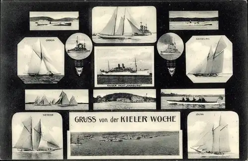 Passepartout Ak Kiel in Schleswig Holstein, Kieler Woche, SMY Hamburg, Meteor, Iduna, Orion