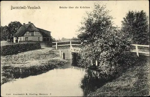 Ak Vossloch Bokholt Hanredder in Schleswig Holstein, Blick auf eine Brücke über die Krückau