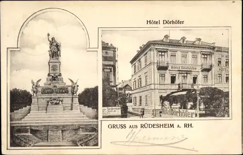 Ak Rüdesheim am Rhein in Hessen, Niederwalddenkmal, Hotel, Inh. Max Dörhöfer