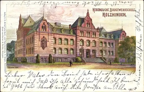 Künstler Ak Holzminden im Weserbergland, Ansicht von der Herzogl. Baugewerkschule