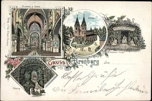 Litho Arenberg Koblenz in Rheinland Pfalz, Kirche mit Innenansicht, Schlafende Jünger, Ölberg