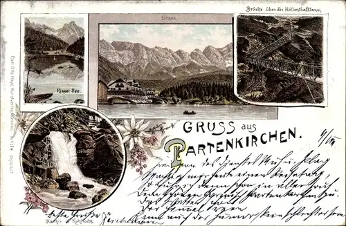 Litho Garmisch Partenkirchen in Oberbayern, Risser See, Eibsee, Höllentalklamm, Kuhflucht