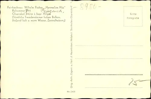 Ak Oberstdorf im Oberallgäu, Hanneslars Hüs, Feinkostgeschäft v. Wilhelm Fischer, Prinzenstraße