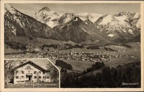 Ak Oberstdorf im Oberallgäu, Panoramablick auf den Ort, Gasthof Wasach
