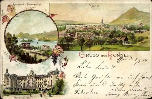 Litho Bad Honnef im Rhein Sieg Kreis, Gesamtansicht, Rolandseck, Siebengebirge, Hohenhonnef