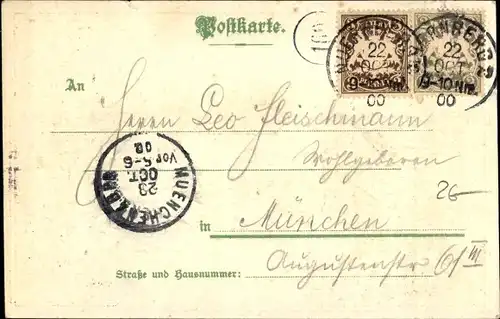 Präge Litho Nürnberg in Mittelfranken, Platz mit Geschäftshäusern, Jos. Meier & Co., Ritter