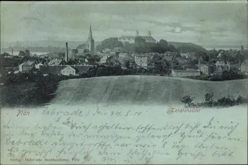 Mondschein Ak Plön in Schleswig Holstein, Blick auf die Ortschaft und Umgebung