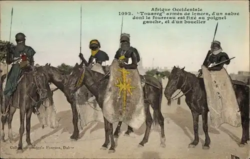 Ak Mali, Afrique Occidentale, Touareg armés de lances, Tuareg, Reiter, Krieger, Lanzen, Schilder