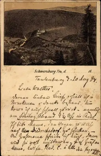 Vorläufer Litho Schwarzburg im Schwarzatal Thüringen, Panoramaansicht